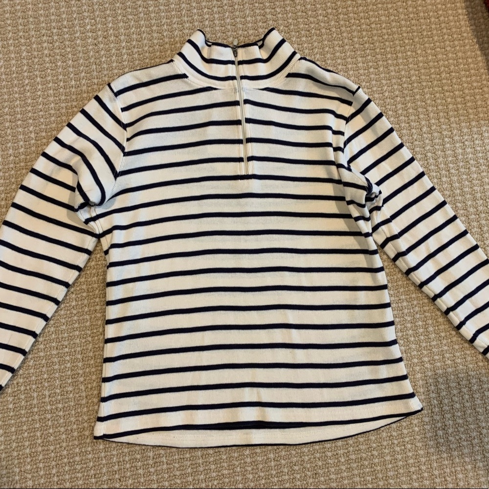 LL Bean Pullover XS Petite Striped Mock Neck Long Sleeve 100% Cotton